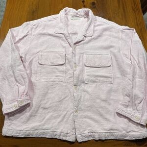 Standard Cloth Pink‎ Textured Button Up Pocket Long Sleeve Shirt Jacket Shacket